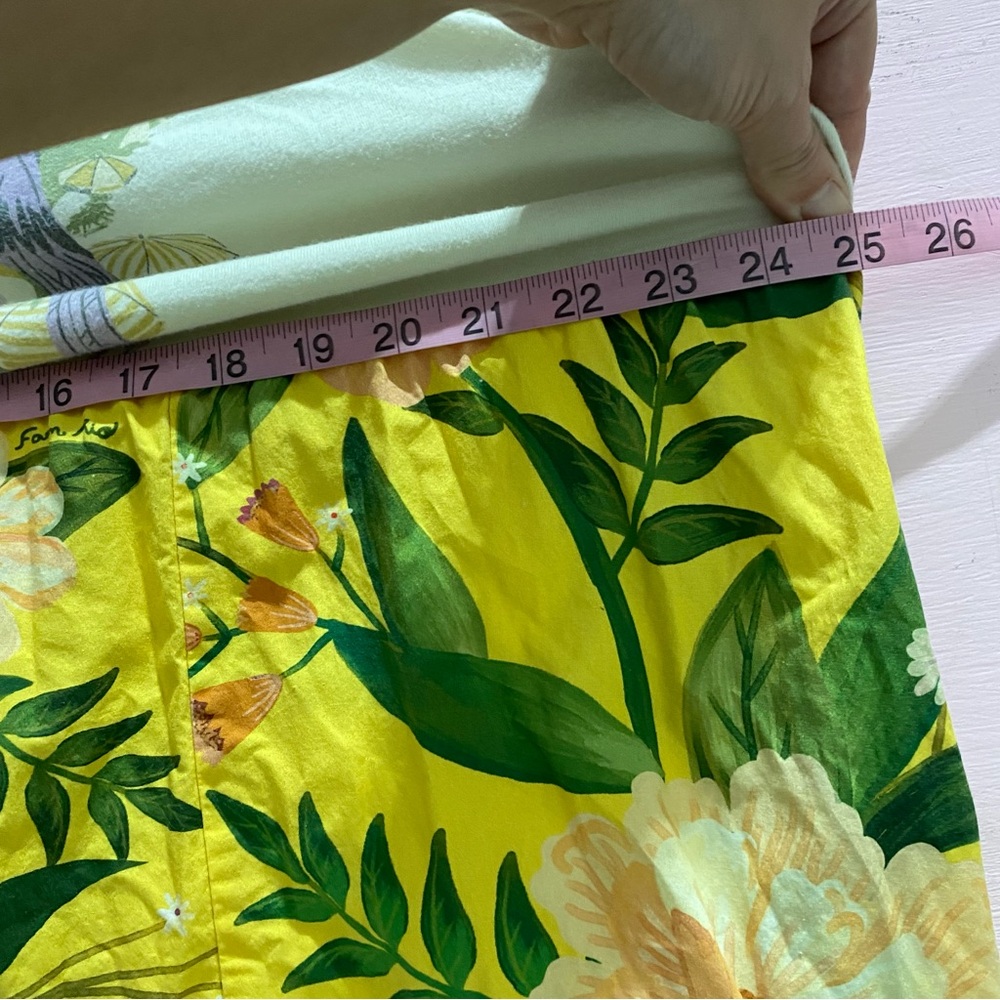 Farm Rio 100% Cotton Tiered Maxi Shirt Dress yellow floral motif Large Petite - Picture 12 of 16
